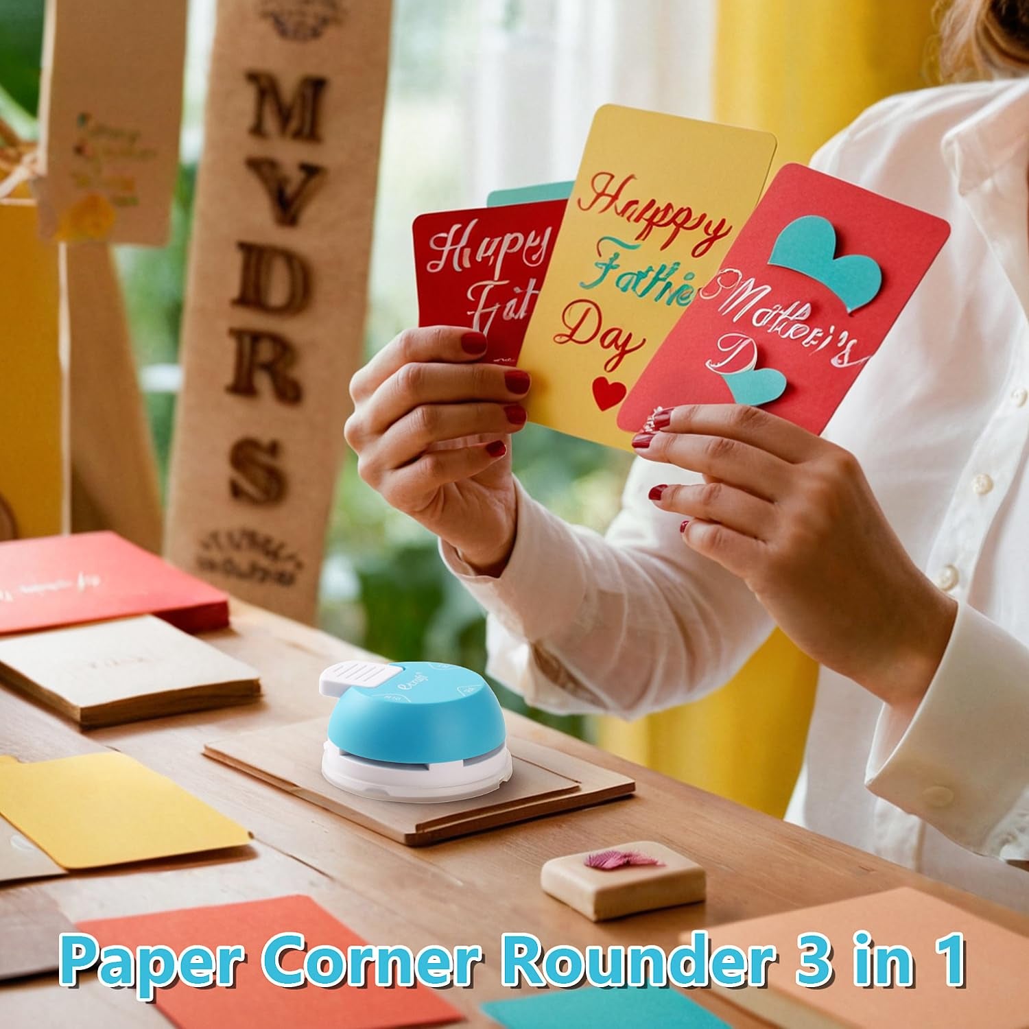 Paper Corner Rounder Punch : 3 in 1 (R4Mm, R7Mm, R10Mm) - Corner Cutter for Paper Crafts, Laminate, Photo, DIY, Card Making and Scrapbooking