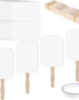 DIY Paper Fan Church Fans Handheld Set Fan Handle Craft Sticks Wavy Wooden Sticks with Blank White Cardstock Tape Wedding Fans for DIY Crafting Celebration Hand Held Fans