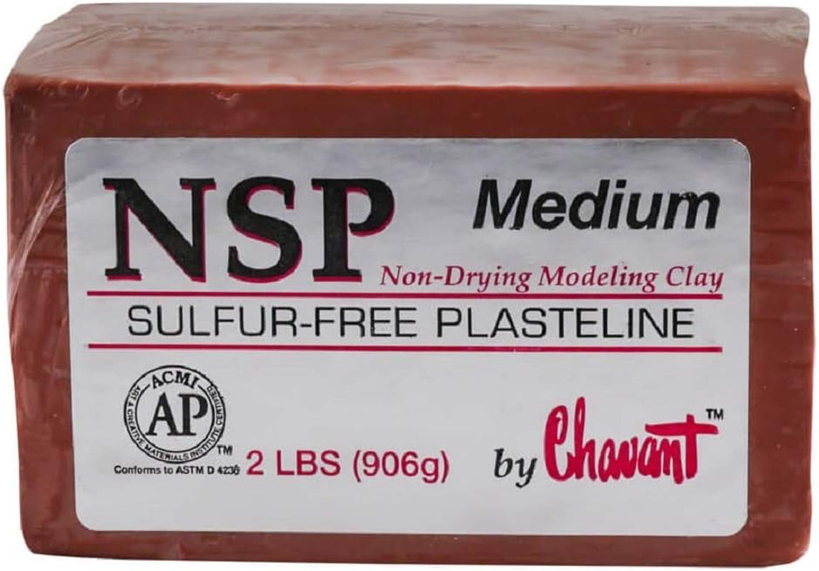 NSP Medium - 2 Lbs. Professional Oil Based Sulfur Free Sculpting Clay- Brown (2 Lb Brick)