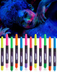14 Pcs Glow in the Dark Face Paint, Black Light Neon Face & Body Paint, Halloween Masquerade Makeup Sticks, Fluorescent Crayons Kit for Kids