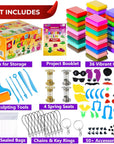 Imagine Clay Complete KIT - 36 Colors Air Dry Modeling Clay with 5 Sculpting Tools plus Roller, 50+ Decorations, 4 Spring Seats, 10 Phone Chains, 2 Key Rings, Booklet, Etc. Great Gift. Age 3-12+