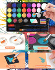 Face Painting Kit for Kids - 24 Water Based Non-Toxic Sensitive Skin Paints 3 Glitters 1 Rainbow Split Cake 2 Hair Chalks Combs 3 Paint Brushes 40 Stencils Face Body Paint for Kids Party