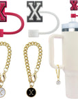 4 PCS Initial Letter Charm Accessories and Straw Cover Pack- Chains with Initial Letter for Stanley 20 30 40 Oz Tumbler with Handle