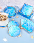 Coaster Resin Molds, Upgraded 10Pcs Epoxy Molds Holder Kit with 5 Plastic Dropper 5 Wooden Sticks 2 Gloves, Sturdy Silicone Molds for Epoxy Resin, Cups Mats