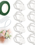 Corsage Wristlet Band 8Pcs Wrist Corsage Bracelets,Pearl Stretch Elastic Wristlets for Wedding Party Prom DIY Wrist Corsage Supplies