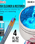 Brush Cleaner and Restorer, 4 Ounce Bottle - Quickly Cleans Paint Brushes, Airbrushes, Art Tools - Cleaning Solution to Remove Dried on Acrylic, Oil and Water-Based Paint Colors