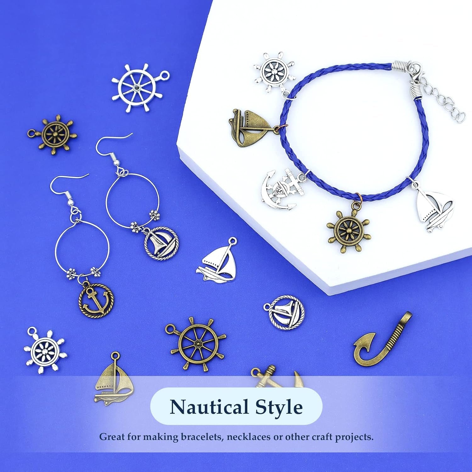 Nautical Anchor Rudder Helm Compass Charms, 100 Grams Mixed Ship Anchor Wheel Pendants Beads Charms for DIY Necklace Bracelet Jewelry Making Accessories