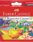 Watercolor Crayons with Brush, 15 Colors - Premium Quality Art Supplies for Kids