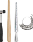 Ring Mandrel Metal Ring Sizer Set with Jewelry Rubber Mallet Hammer Rings Size Measuring Tools Finger Gauge Wood Ring Shaper Tool Jeweler'S Repair Kit
