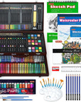 118 Piece Deluxe Art Set, Art Supplies in Wooden Case, Painting Drawing Art Kit with Acrylic Paint Pencils Oil Pastels Watercolor Cakes Coloring Book Watercolor Sketch Pad for Kids Adults