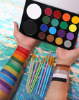 Face Paint Kit + 10Pcs Paint Brush Water Activated Body Paint SFX Makeup Palette for Cosplay Halloween Black White Face Painting Kits for Adults Matte Neon Special Effects Makeup Kit