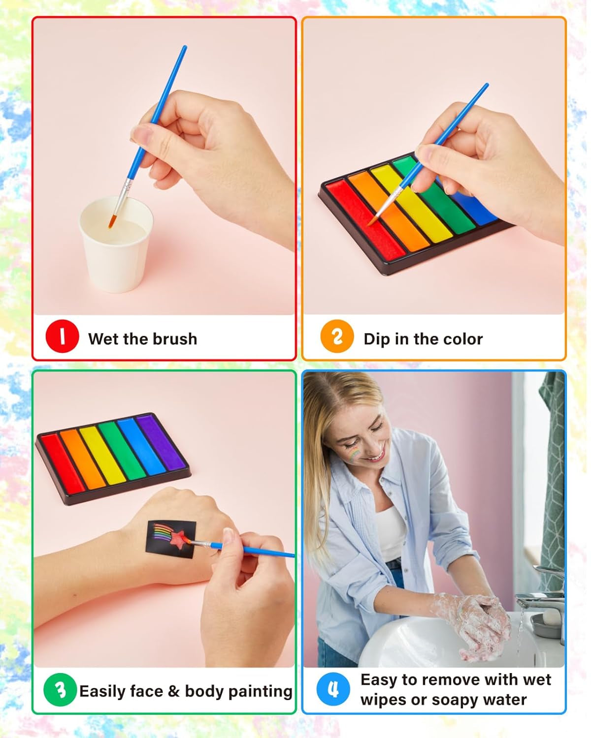 Pride Face Paint Kit - 6 Color Rainbow Face Body Paint with Pride Makeup Stick, Stencil Stickers, and Pride Bracelet - Perfect for Gay Pride Parade, Pride Month Celebrations and Party