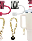 4 PCS Initial Letter Charm Accessories and Straw Cover Pack- Chains with Initial Letter for Stanley 20 30 40 Oz Tumbler with Handle