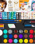 Face Painting Kit for Kids 20 Water Based Non-Toxic Sensitive Skin Paints 100 Stencils 3 Glitters 2 Hair Chalks Combs 2 Tattoos Sheets Face Painting Book Safe Professional Face Paint Kit for Kids