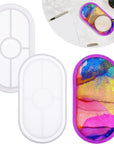 2 Pieces DIY Tray Silicone Resin Mold - Oval Jewelry Making Molds, Clear Epoxy Resin Casting Mold for DIY Jewelry Container Ring Trinket Storage Plate Mould with Resin, Handmade Soap Etc