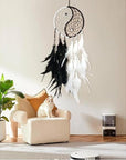 Handmade Tai-Chi Dream Catcher Black with Feathers and Beads - Approximately 50cm, Hangable Decor for Home & Car, Unique Craftsmanship & Symbolism - Ornaments, Hanging Circle Gift Decoration Traditional