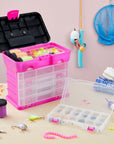 Pink Tackle Box for Women, 4 Drawer, 13 Compartment Tool Storage Organizer for Crafts, Dolls, Nail Kits, Sewing (10 X 10 Inches)