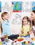 Meanpla 12 Pcs Back to School Pre Drawn Outline Canvas 4'' X 4'' Pre Drawn Stretched Canvas Painting Boards for Painting Art Party Favor for Student Kids First Day of School (Marine Animal Style)