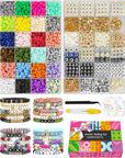7500 Pcs Clay Beads Bracelet Making Kit, 2 Boxes 24 Colors Polymer Heishi Beads for Jewerly Making, Alphabet Letter Spacer Smile Face Evil Eyes Beads, Craft Gift for Kids Teens Adults