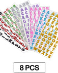 Self Adhesive Glitter Alphabet Stickers, 8 Sheets Glitter Crystal Rhinestones Alphabet Letter Stickers a to Z Letter for Grad Cap and Handicraft Art - 8 Colors