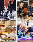 Chess Molds for Resin Casting, Upgraded Resin Chess Set Mold with 16 Piece 3D Full Size Chess Checkers & Chess Board Epoxy Silicone Resin Molds, DIY Chess Board Game, Christmas Gifts