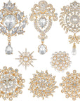 8 Pack Plated Assorted Crystal Rhinestones Brooch Pins Set for DIY Wedding Party Bouquets Embellishment Crafts Decor