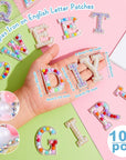 104 Pcs Pearls Rhinestone English Patches A-Z Glitter Pearl Sew on Patches Iron on Letters for Clothing Alphabet Applique Pearl Beaded Letter Patches for DIY Crafts Clothes, 4 Styles