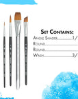 Artist Elite, Brushes for Watercolor Series 4850, 4 Piece Professional Set 400, Matte Black