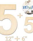 Large Wooden Number 5, Unfinished Wood Crafts Wood Numbers Letters for DIY Craft Projects, Birthday, Party, Wedding Decorations, Big Wooden Numbers 12 Inch and Small Wooden Numbers 6 Inch (2Pcs/Set)