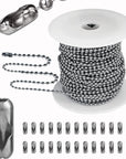 2.4Mm Ball Bead Chain, Extra Long 110Ft Stainless Steel Necklace Chains,Dog Tag Chain with 200 Connectors Clasps for Jewelry Chain DIY Craft Making,Men Military Keychain Jewelry Making Supplies