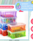 6 Pack Plastic Small Multi Colorful Crayon Box,5.31" X 2.95" X 1.97",Stackable Translucent Sewing Fishing Tool Storage Case Container Organizer for Craft Office Supplies Makeup Items