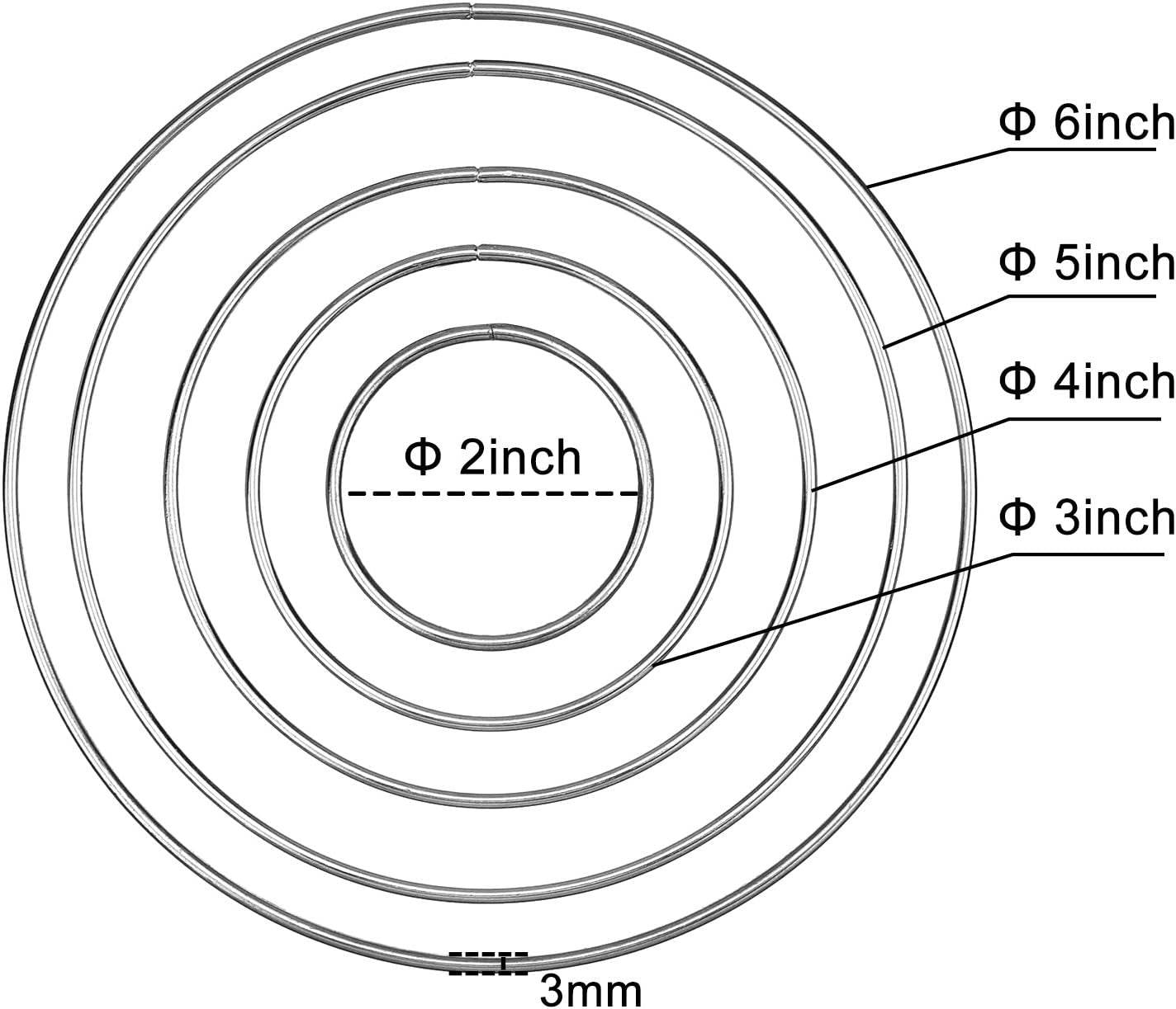 Metal Rings Hoops Macrame Rings for Dream Catcher and Crafts (Silver)