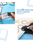 Single Hole Punch 1 Hole Puncher Heavy Duty Paper Hole Punch, 20 Sheet Punch Capacity, Whole Puncher Hand Craft Hole Puncher for Paper, Chipboard, Index Cards, Card Stock and Art Project, Black
