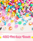 480 Pcs Fruit Flower Polymer Clay Beads, 24 Styles Clay Bead Charms for Bracelets Making, Jewelry Making, Necklace and Earring with Elastic String