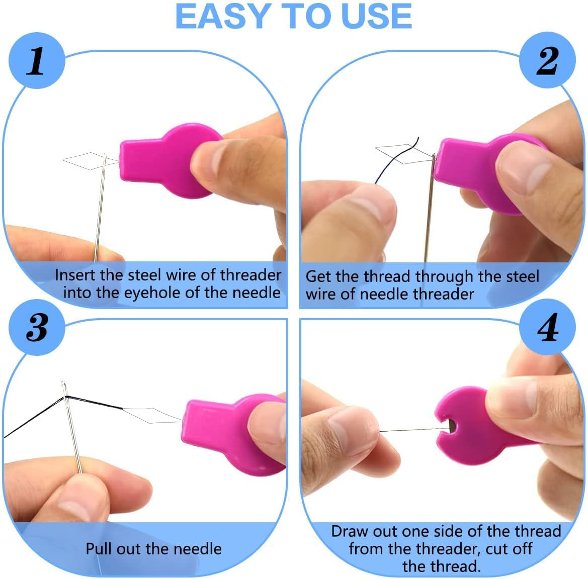 Needle Threaders Tool Set 19 in 1 for Hand Sewing, Sewing Machine, DIY (5 Pcs Gourd Shaped Threaders + 5 Pcs Thumb Shaped Threaders + 2 Pcs Drawstring Threaders + 2 Pcs Seam Rippers + 5Pcs Needles)