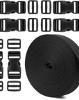 Buckle Straps 1 Inch, Webbing Straps Polypropylene 11 Yards, 6 PCS Adjustable Side Release Plastic Buckles, 12 PCS Tri-Glide Slide Clip, Heavy Duty Straps with Buckles