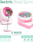 2IN1 Adjustable Electric Clay and Seed Bead Spinner - Dual-Purpose Jewelry Making Tool with Big Eye Beading Needle - Ideal for Bracelets and Necklaces - Vibrant Pink
