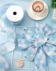 Summer Wired Edge Ribbon Starfish Coral Craft Ribbon Blue Fabric Ribbon for Wreath Bow Making DIY Crafts Wrapping Party Decor Supplies, 12 Yard