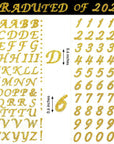 5 Sheets Graduation Cap Stickers Decoration Glitter Alphabet Letter Stickers Self-Adhesive Rhinestone Letter Number Stickers for Grad Cap Craft Decorations (Gold)