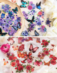 300 Pieces Assorted Butterfly and Flower Stickers, Transparent Butterflies Floral Resin Decals Aesthetic Journaling Scrapbook Stickers for Card Making Bullet Junk Journal Planner Craft Supplies