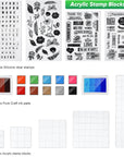 22 Pieces Acrylic Stamp Blocks Tools Set Include 6 Stamp Blocks Acrylic Stamping Clear Block, 4 Transparent Silicone Clear Stamps Seal, 12 Craft Ink Pad Stamp Pad for Scrapbooking Card Making