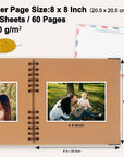 Scrapbook Album, 8 X 8 Inch Scrap Book, 60 Brown Blank Pages Scrapbooks, Hardcover Photo Album Scrapbook, Kraft Paper Memory Book, Traveling, Birthday & Holiday Gifts.