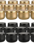 8Oz Candle Tins 24 Pieces,Candle Jars Candle Containers with Lids, 8 Oz, for Candles Making, Arts & Crafts, Storage, and Gifts (Black 12Pcs+Gold 12PCS)