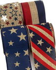 Rustic Patriotic Ribbon Wired,4 Rolls Stars and Stripes Burlap Ribbon,2-1/2 Inch Total 60 Feets(20 Yards), Patriotic Ribbon for Crafts,Wreaths,4Th of July Big Bow,Party Decoration-Pt01