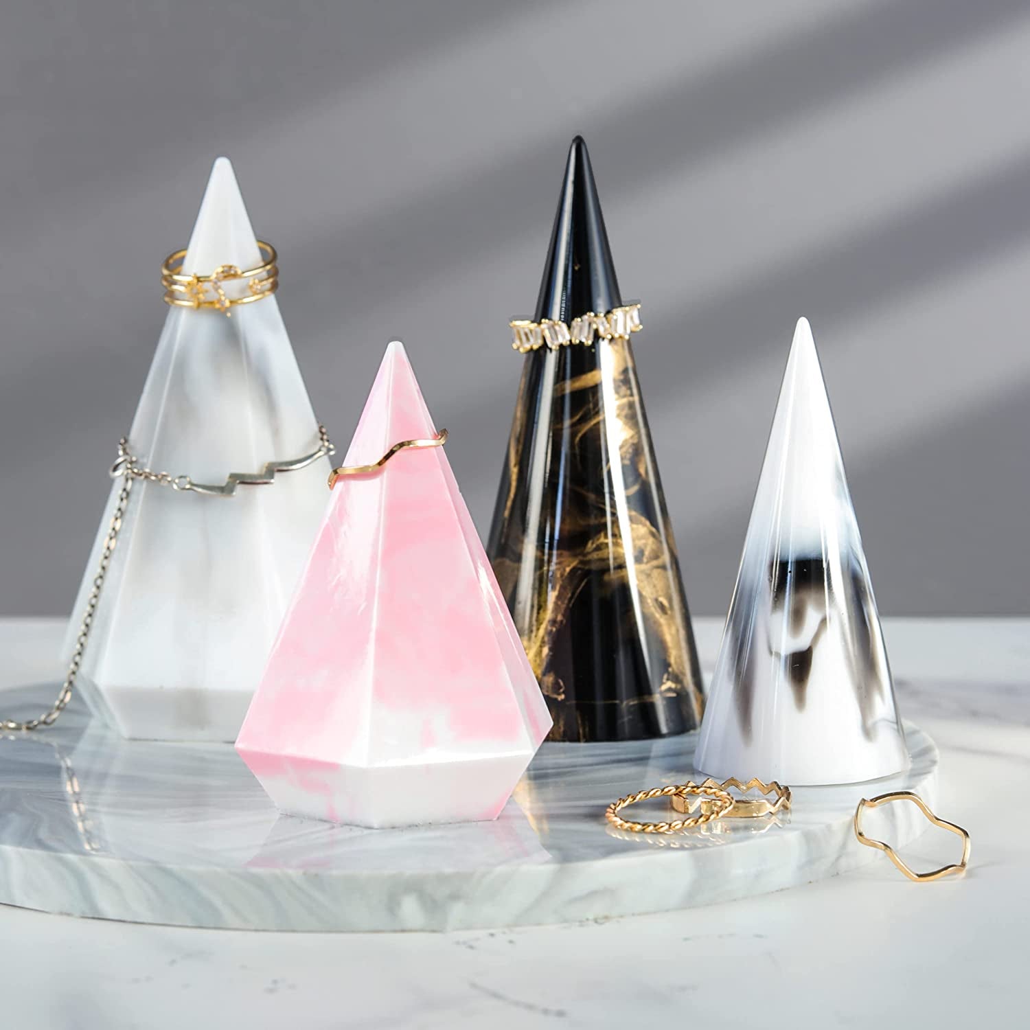 Ring Cone Resin Molds,4 Pcs Ring Holder Silicone Molds for Epoxy Resin, Ring Cone Pyramid Silicone Resin Molds for DIY Ring Stand, Ring Jewelry Display Stand, Wedding Gift
