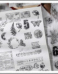 6 Sheets Clear Stamp Silicone Stamp Cards with Greeting Words, Flowers, Leaves, Butterflies, and Moons Pattern for Thanksgiving Christmas Holiday Card Making and DIY Scrapbooking Journaling