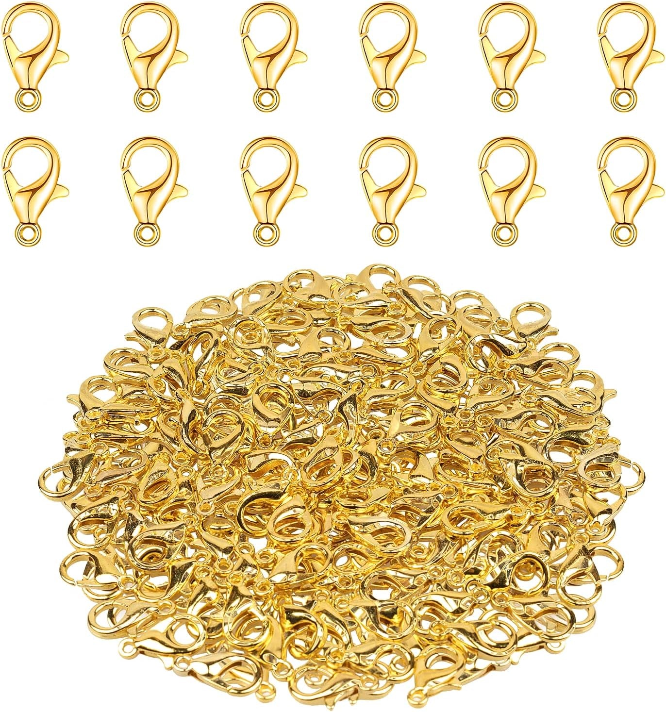 Lobster Clasps, 100Pcs Gold Lobster Claw Clasps for Handmade Necklace, Bracelet Jewelry Making Accessories Fastener Hook(12Mmx6Mm)