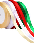 4 Rolls 100 Yards Christmas Ribbons 1Inch Wide Holiday Satin Ribbons Fabric for Gift Wrapping and DIY Craft, Red & Green & Gold &White