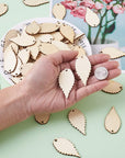 100-Piece Natural Unfinished Blank Wooden Leaf Flat Pendants Antiquewhite 1.96X1.02 Inch