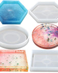 3 Pack DIY Coaster Silicone Mold, Include Round, Square, Hexagon, Molds for Casting with Resin, Cement